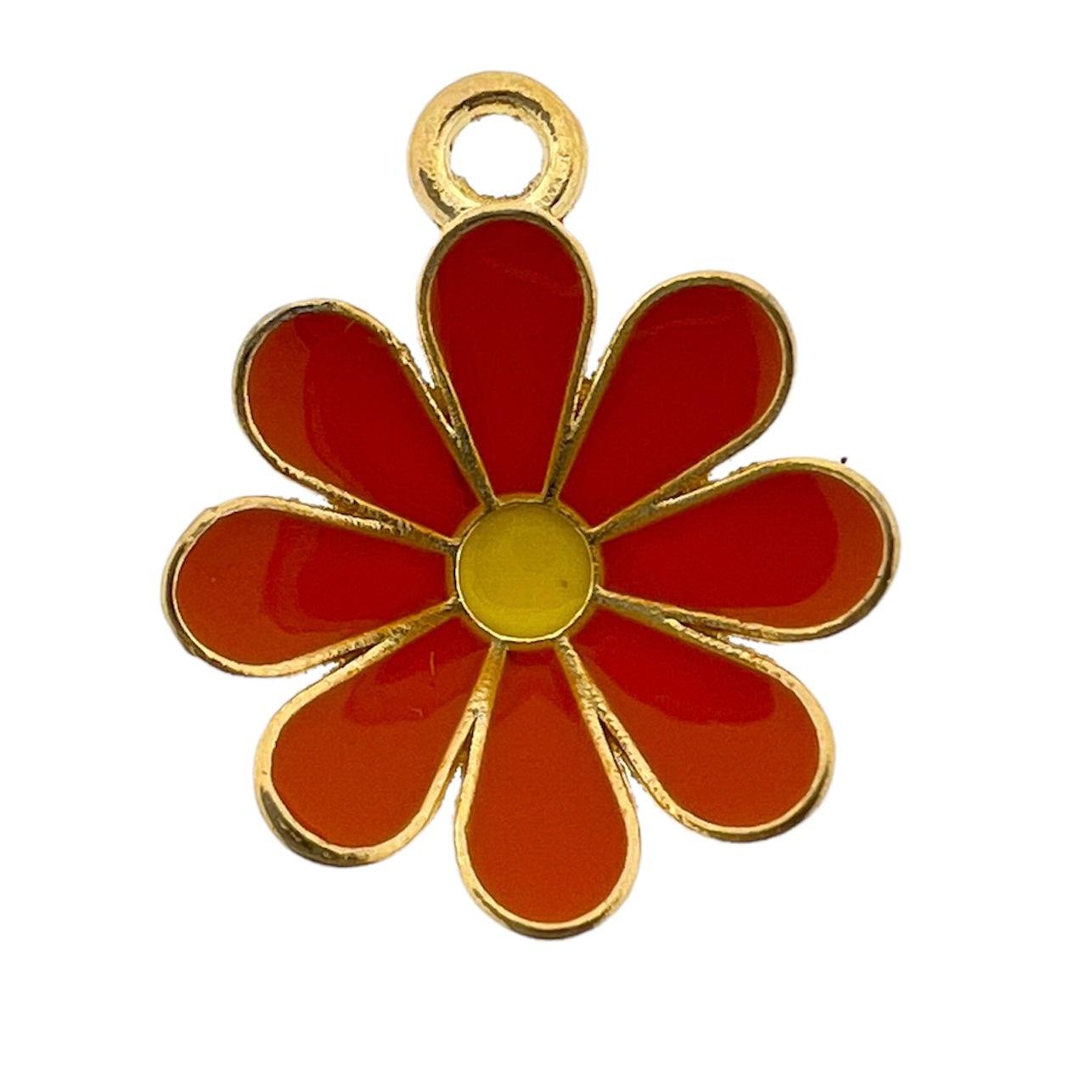 Bedel emaille bloem oranje goud 14x11.5x2mm-bedels-Kraaltjes van Renate
