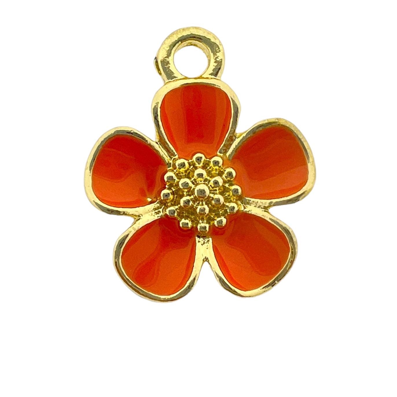 Bedel emaille bloem oranje goud 16x13x3mm-bedels-Kraaltjes van Renate