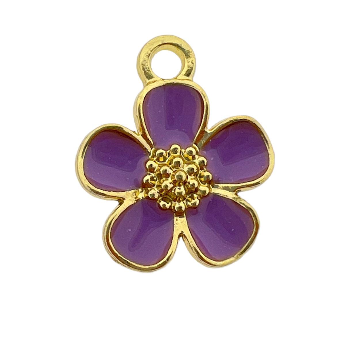 Bedel emaille bloem paars goud 16x13x3mm-bedels-Kraaltjes van Renate