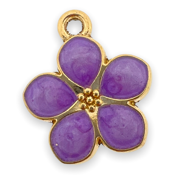 Bedel emaille bloem paars-goud 17x14.5x1.5mm-bedels-Kraaltjes van Renate