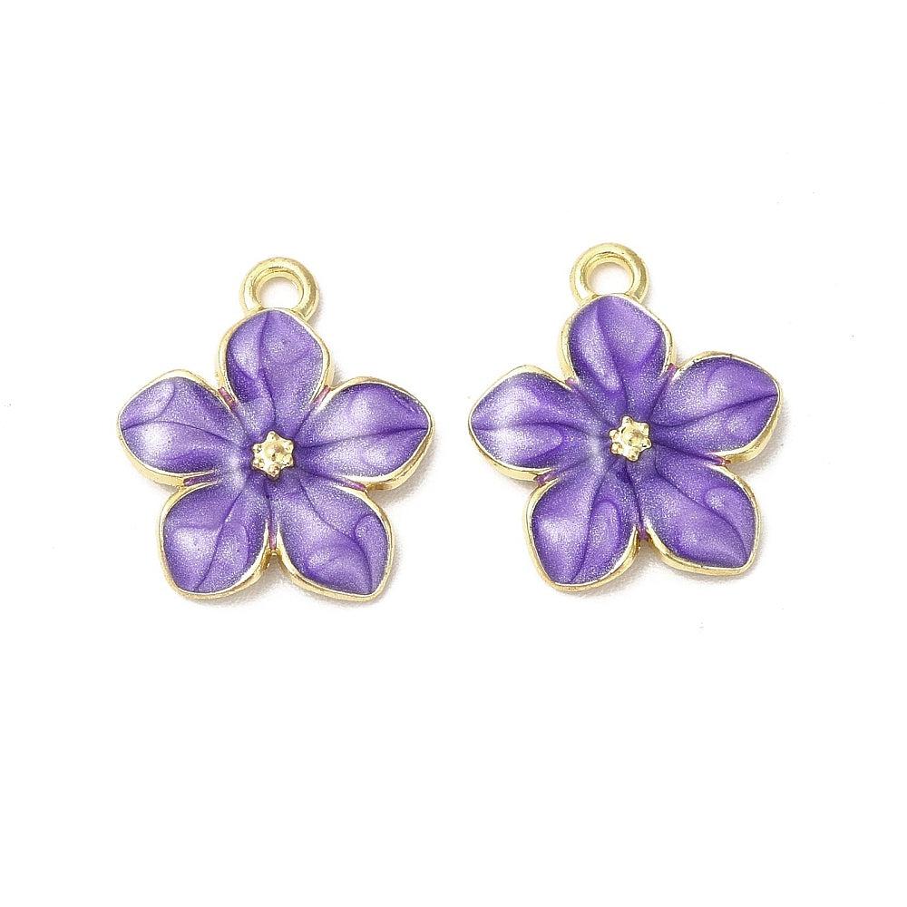 Bedel emaille bloem paars/goud 18x14mm- per stuk-bedels-Kraaltjes van Renate