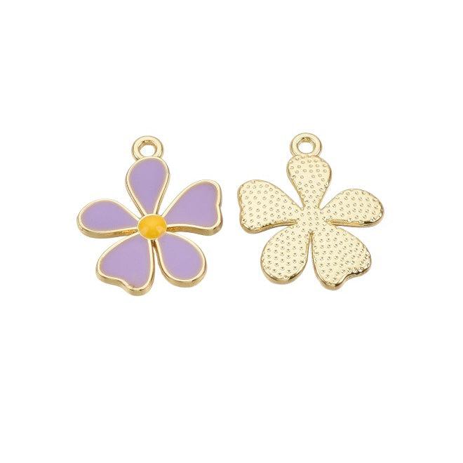 Bedel emaille bloem paars/goud 20x17mm- per stuk-bedels-Kraaltjes van Renate