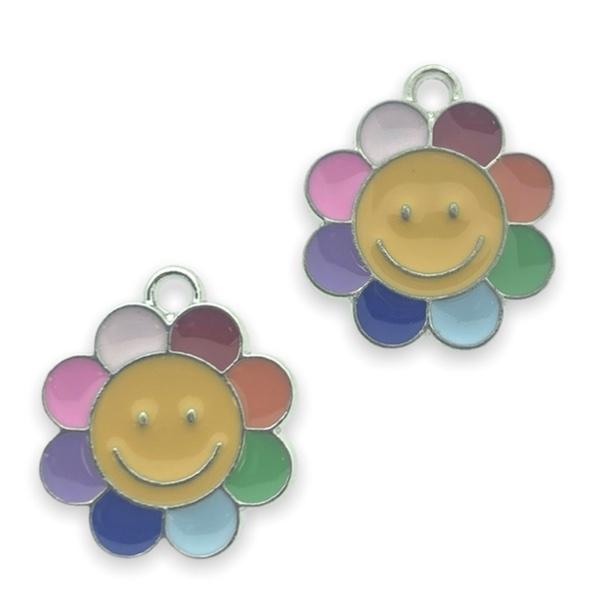 Bedel emaille bloem regenboog zilver 19x16mm-Kraaltjes van Renate