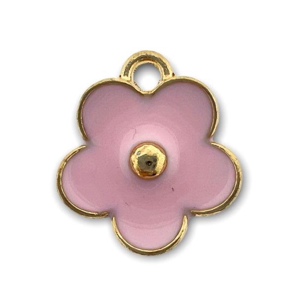 Bedel emaille bloem roze-goud 13x11mm-bedels-Kraaltjes van Renate
