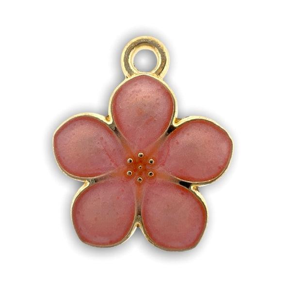 Bedel emaille bloem roze-goud 17x15mm-bedels-Kraaltjes van Renate