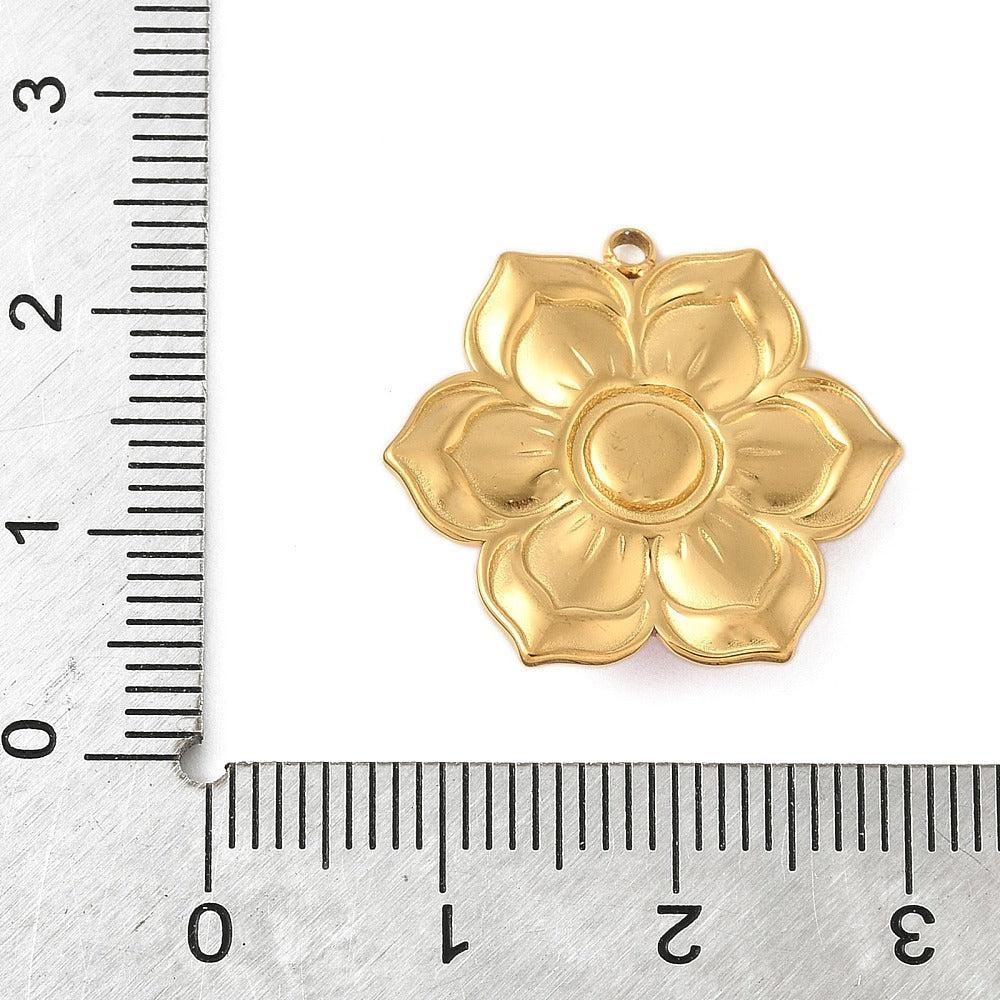 Bedel emaille bloem salmon 18K goud 21,5mm - per stuk-bedels-Kraaltjes van Renate