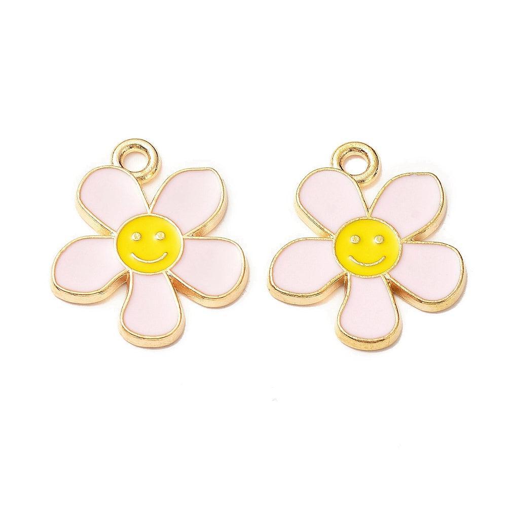 Bedel emaille bloem smiley roze goud 21mm- per stuk-bedels-Kraaltjes van Renate