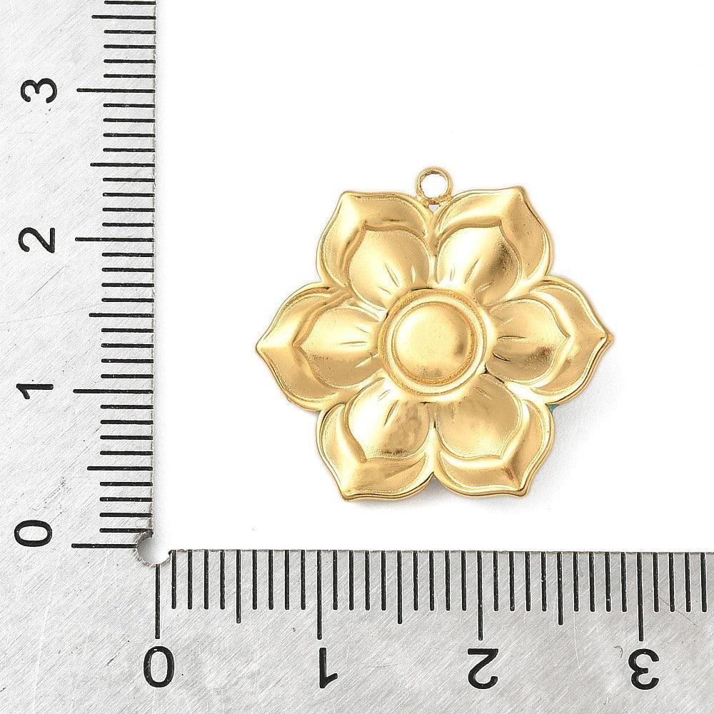 Bedel emaille bloem turquoise 18K goud 21,5mm - per stuk-bedels-Kraaltjes van Renate