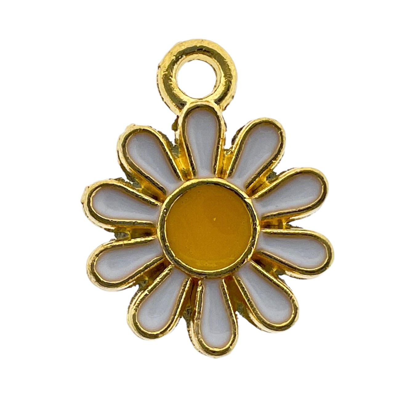 Bedel emaille bloem wit goud 14x12x2mm-bedels-Kraaltjes van Renate