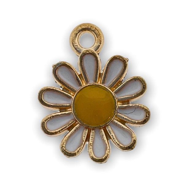 Bedel emaille bloem wit-goud 15x12mm-bedels-Kraaltjes van Renate