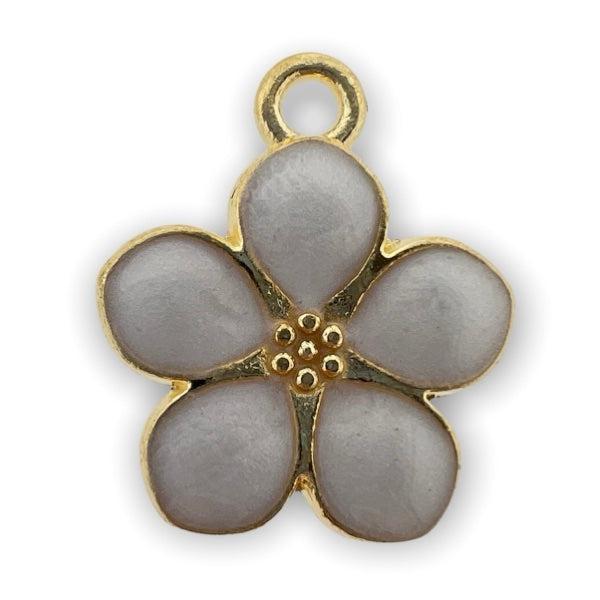 Bedel emaille bloem wit-goud 17x15mm-bedels-Kraaltjes van Renate