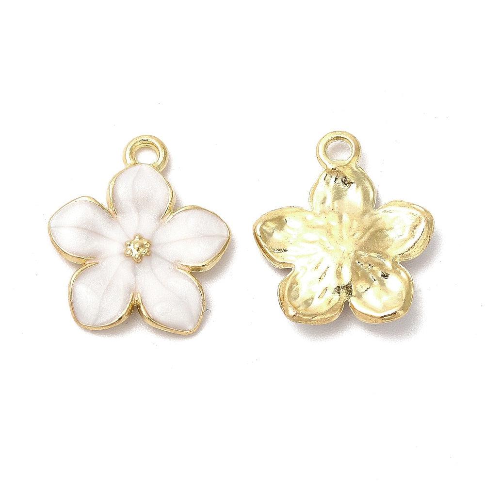 Bedel emaille bloem wit/goud 16x14mm-bedels-Kraaltjes van Renate