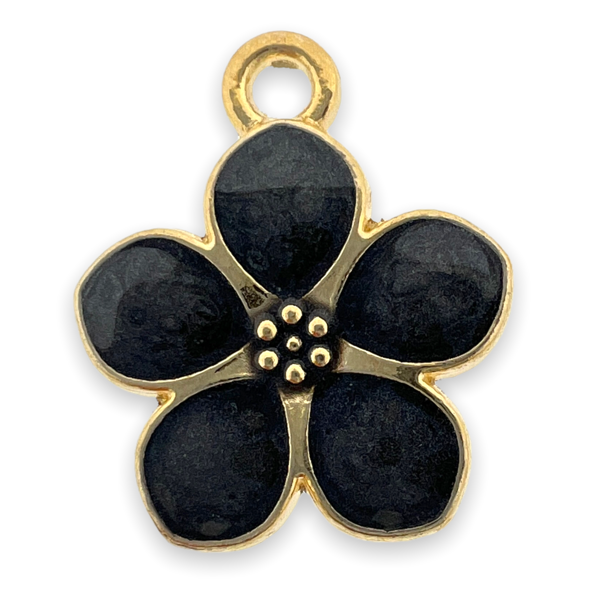 Bedel emaille bloem zwart-goud 17x14.5x1.5mm-bedels-Kraaltjes van Renate