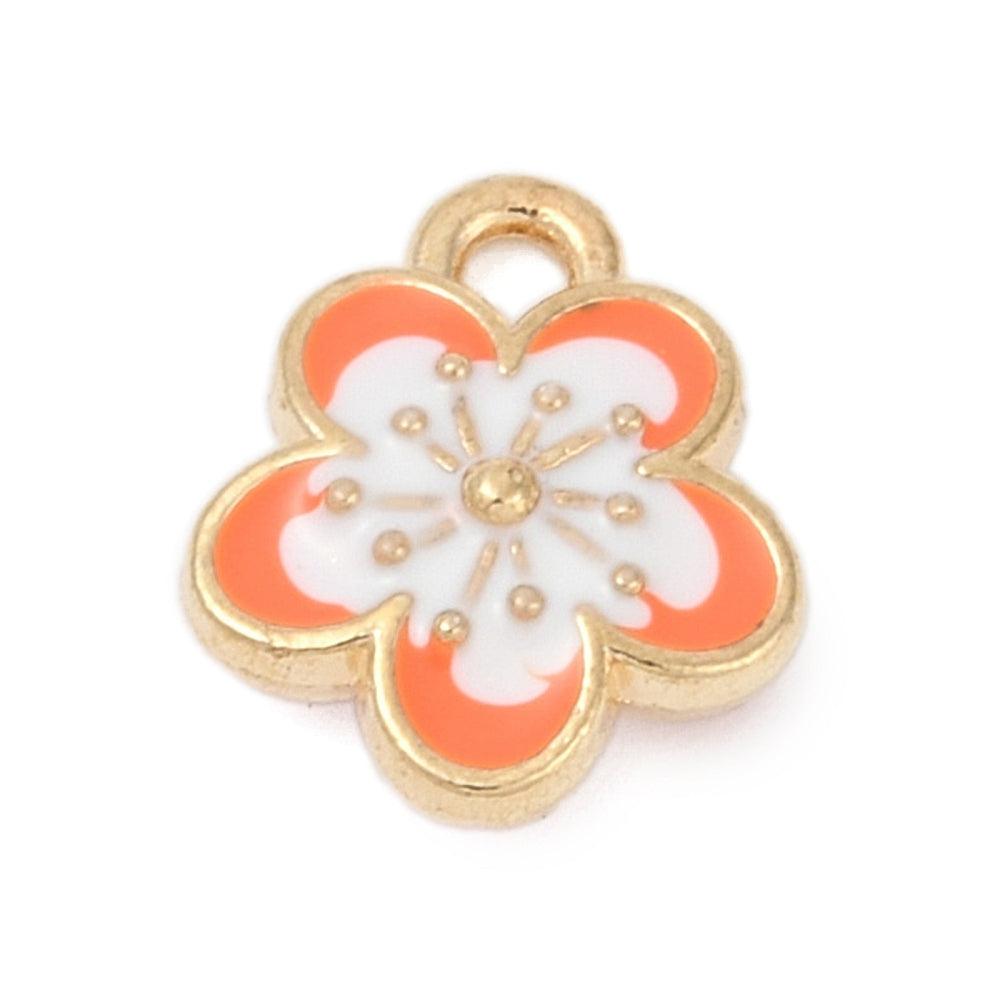 Bedel emaille bloemetje oranje 12x10mm-bedels-Kraaltjes van Renate