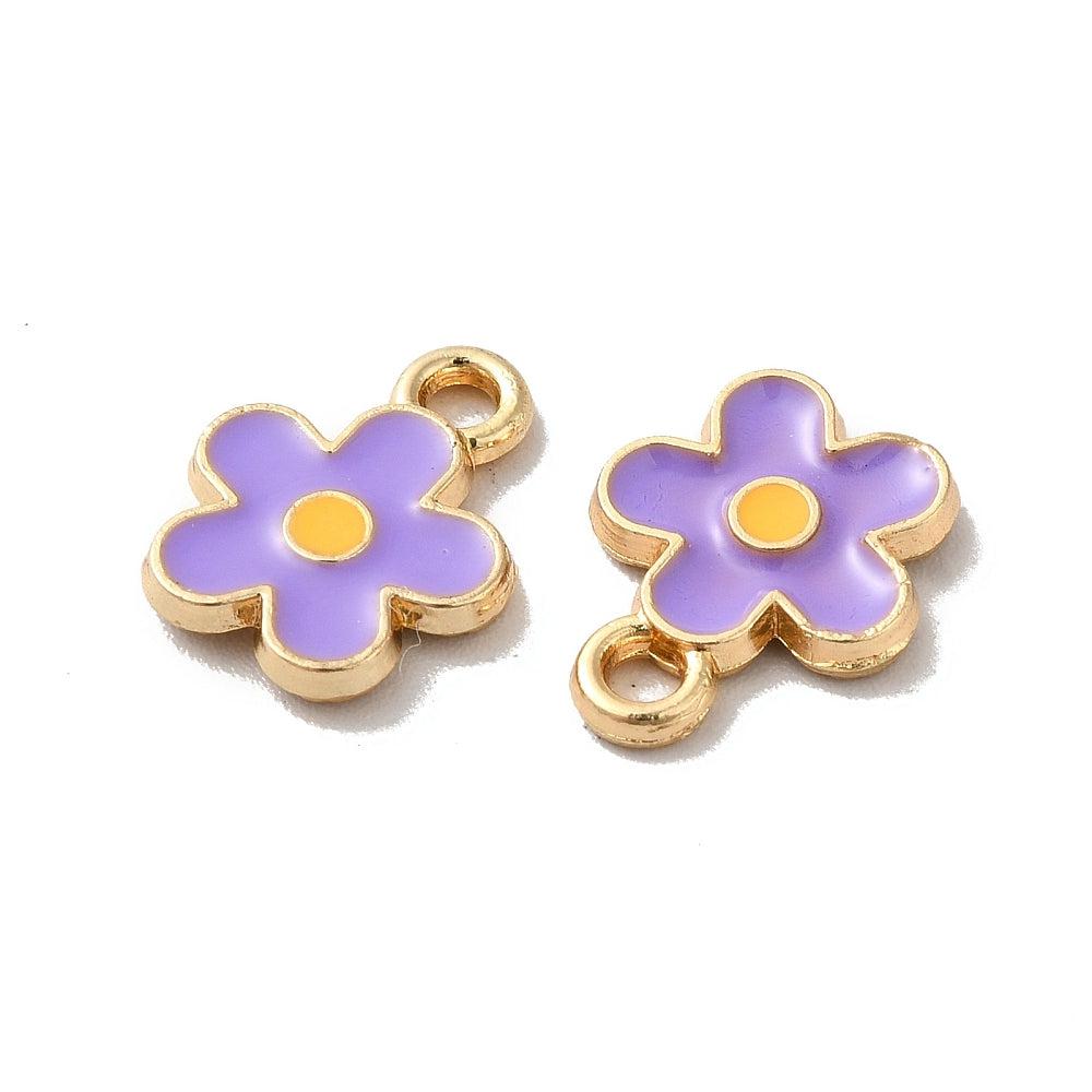 Bedel emaille bloemetje paars/goud 13x10mm- per stuk-bedels-Kraaltjes van Renate