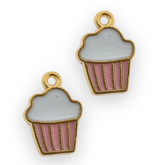 Bedel emaille cupcake wit-roze goud 16x11mm-bedels-Kraaltjes van Renate