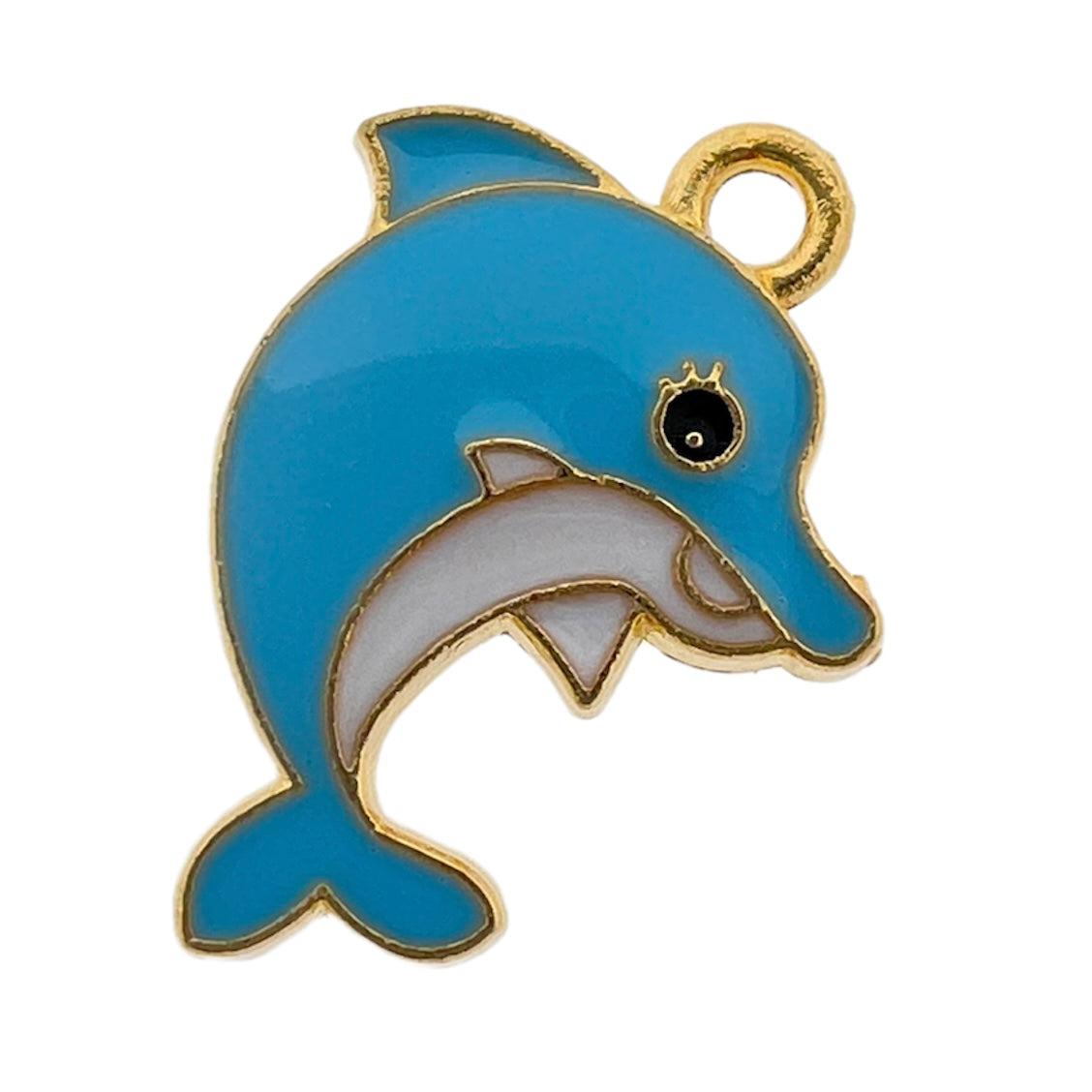 Bedel emaille dolfijn lichtblauw goud 21x15x2mm-bedels-Kraaltjes van Renate