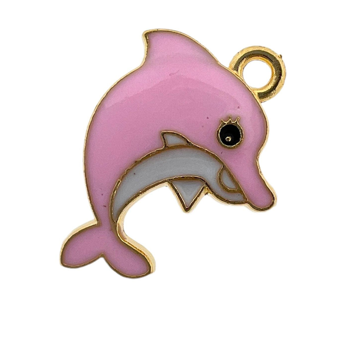 Bedel emaille dolfijn roze goud 21x15x2mm-bedels-Kraaltjes van Renate