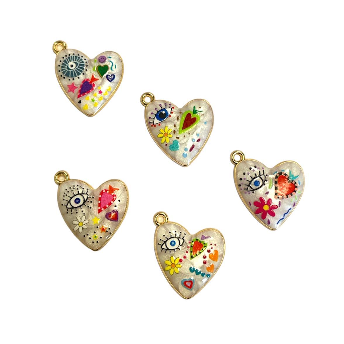 Bedel emaille evil eye gekleurd/goud 22mm-bedels-Kraaltjes van Renate