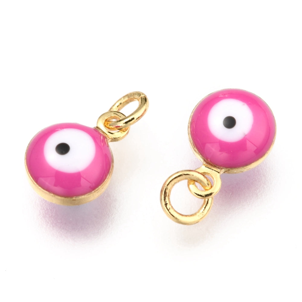 Bedel emaille evil eye roze/goud 10x7x5mm-bedels-Kraaltjes van Renate