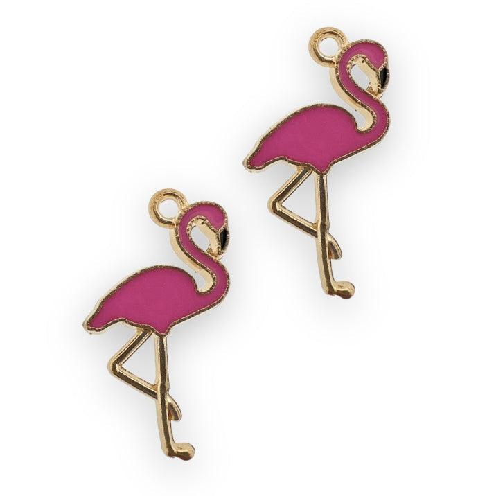 Bedel emaille flamingo lichtroze goud 26x15mm-bedels-Kraaltjes van Renate