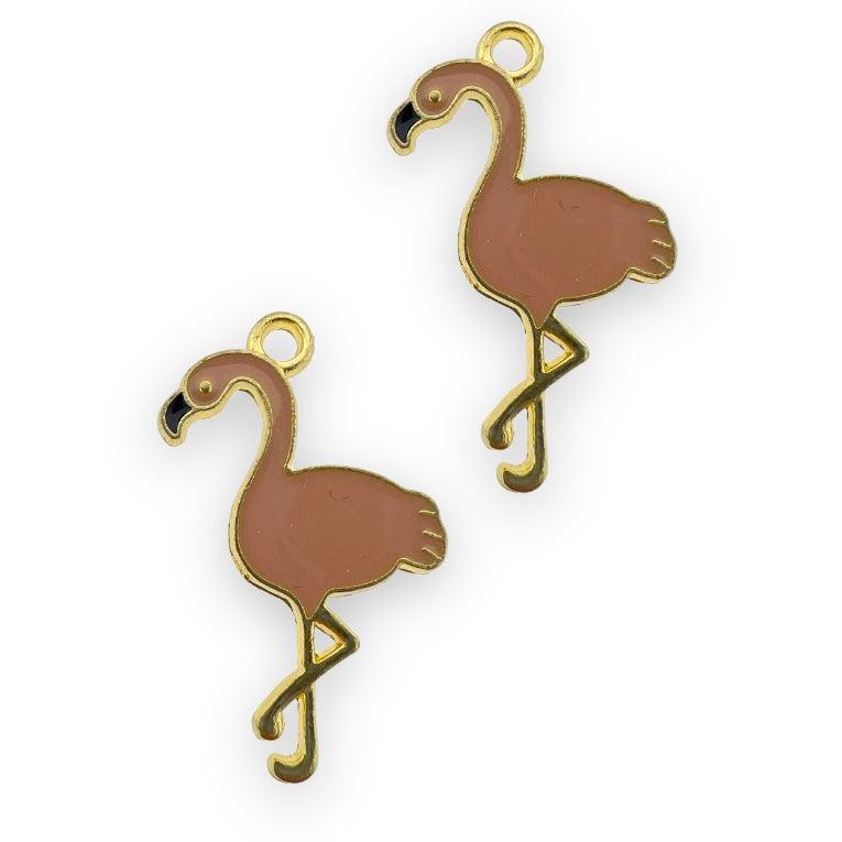 Bedel emaille flamingo lichtroze goud 29x18mm-bedels-Kraaltjes van Renate