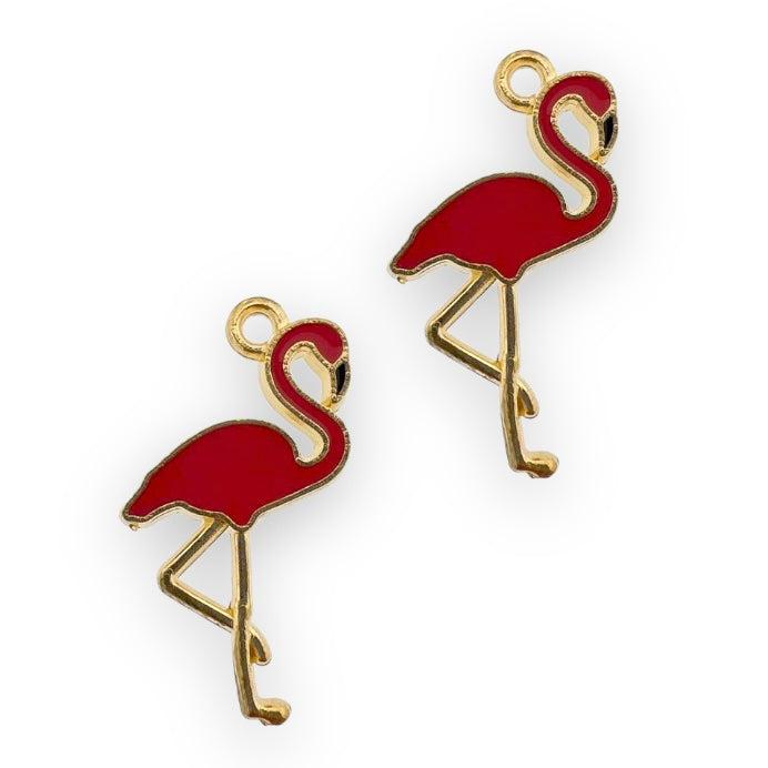 Bedel emaille flamingo roze goud 26x15mm-bedels-Kraaltjes van Renate