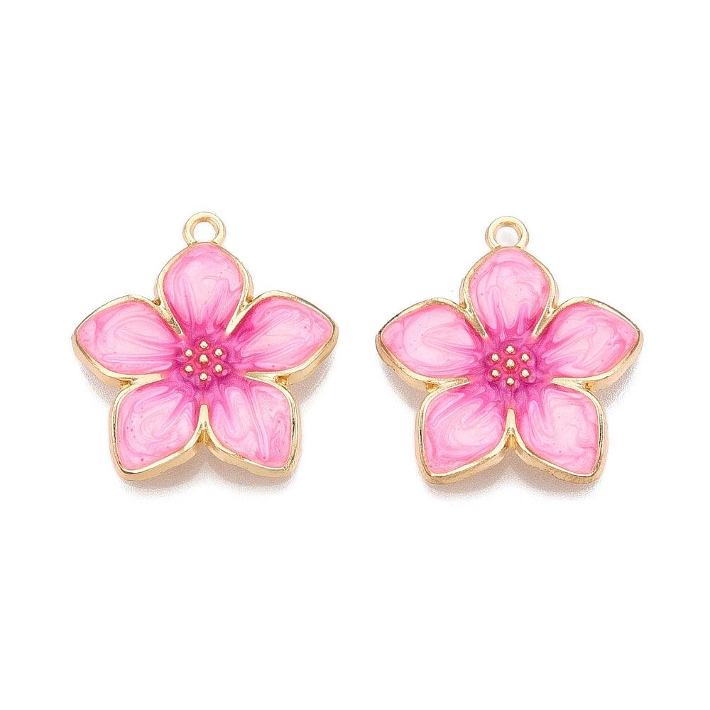 Bedel emaille flower roze goud 28x25mm - per stuk-Kralen-Kraaltjes van Renate