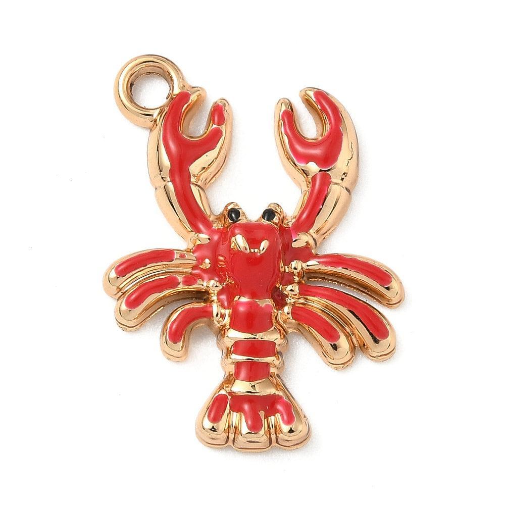 Bedel emaille garnaal rood/goudkleurig 24,5mm - per stuk-bedels-Kraaltjes van Renate