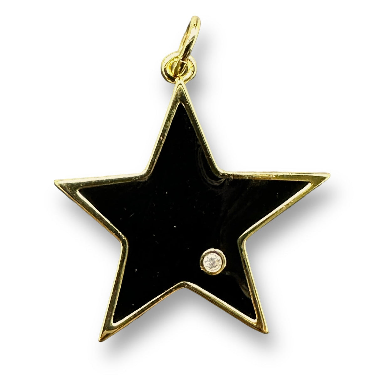 Bedel emaille gekleurde ster met steentje 18K gold plated 24x23mm - per stuk-bedels-Kraaltjes van Renate