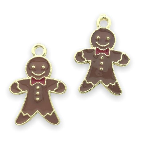 Bedel emaille gingerbread man bruin goud 21x14mm-bedels-Kraaltjes van Renate