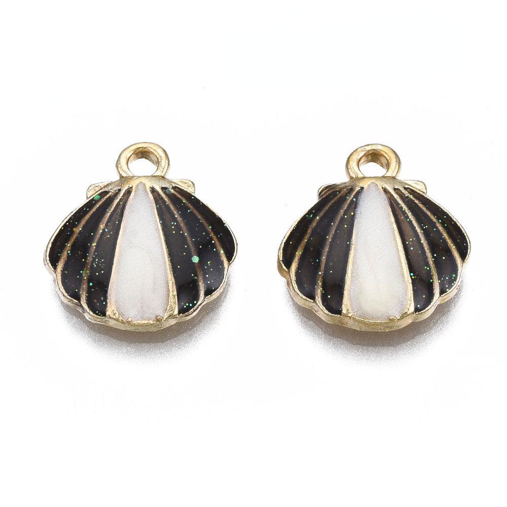 Bedel emaille glitter schelp goud 12x11mm- per stuk-bedels-Kraaltjes van Renate