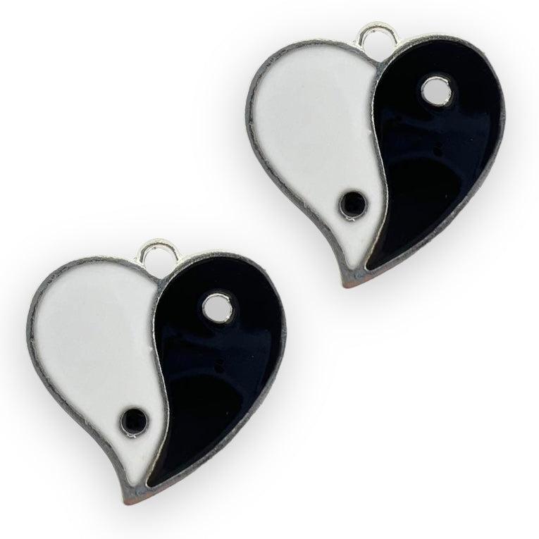 Bedel emaille groot yinyang hart zwart-wit groot 21x21mm-bedels-Kraaltjes van Renate