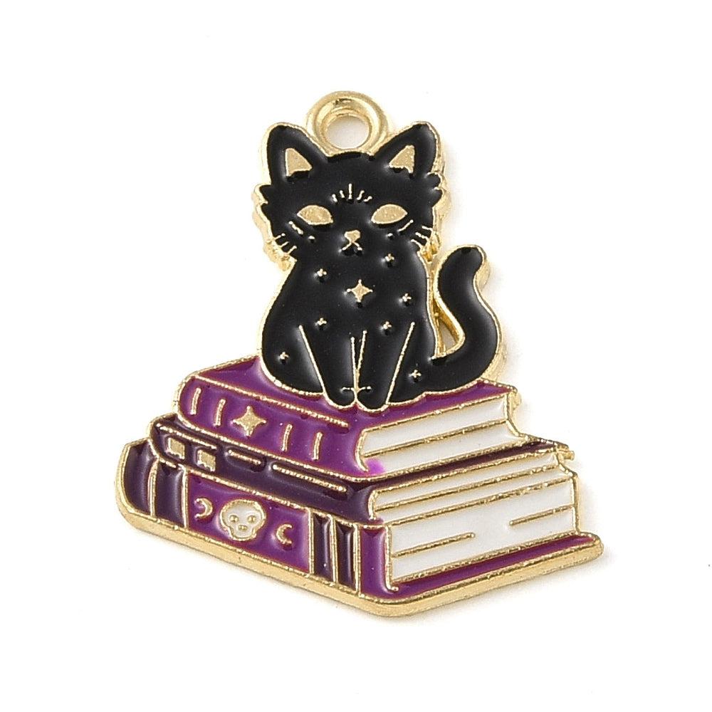 Bedel emaille halloween kat boeken goud 27x22mm-bedels-Kraaltjes van Renate