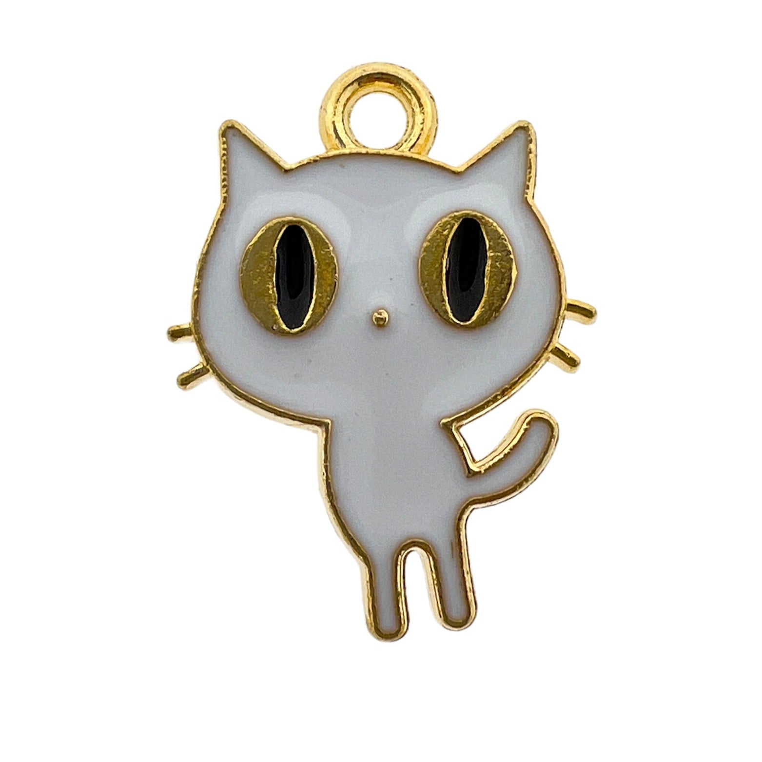 Bedel emaille halloween kat wit goud 19x14.5x1.5mm-bedels-Kraaltjes van Renate