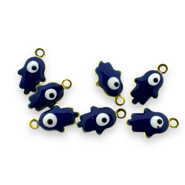 Bedel emaille hand hamsa donkerblauw 11x6x3mm-bedels-Kraaltjes van Renate