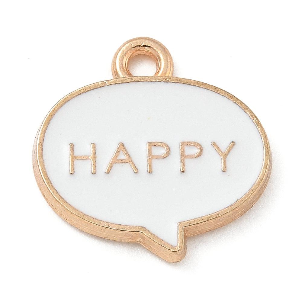 Bedel emaille &#39;happy&#39; wit goud 15x2mm - per stuk-bedels-Kraaltjes van Renate