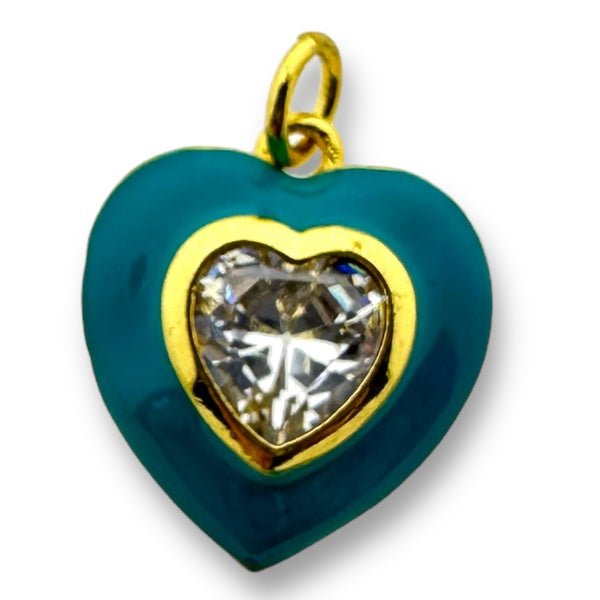 Bedel emaille hart 16K gold plated zirconia Aqua 18mm-bedels-Kraaltjes van Renate