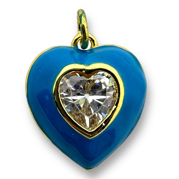 Bedel emaille hart 16K gold plated zirconia Blauw 18mm-bedels-Kraaltjes van Renate
