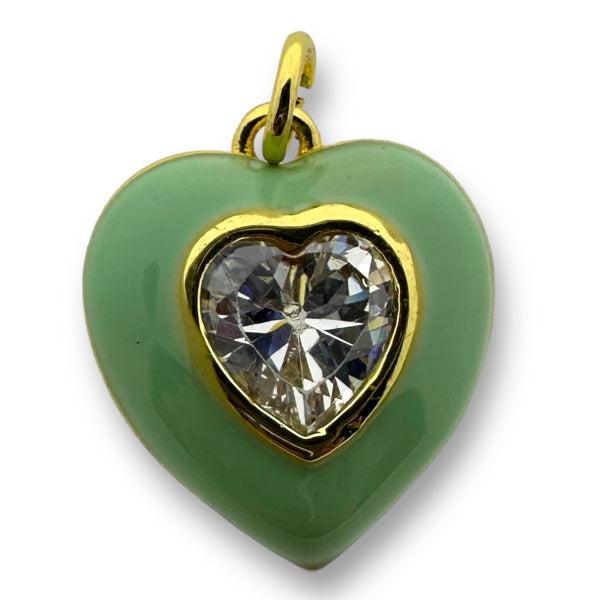 Bedel emaille hart 16K gold plated zirconia Mint 18mm-bedels-Kraaltjes van Renate
