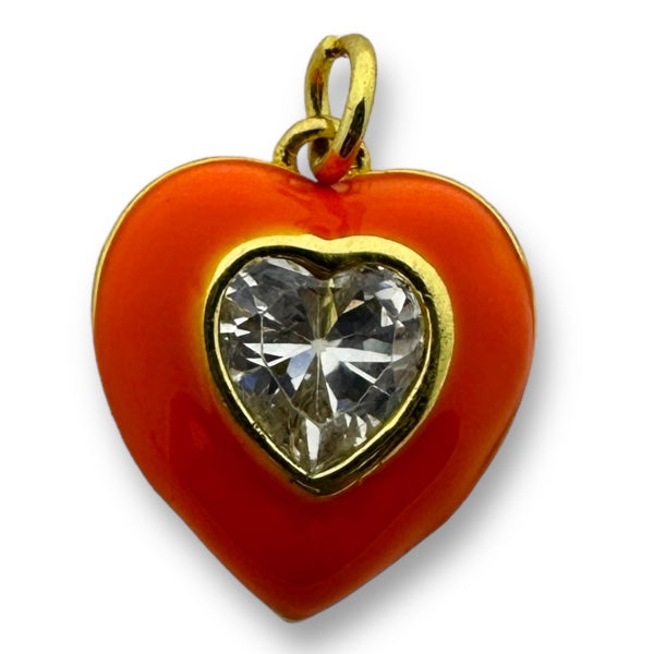 Bedel emaille hart 16K gold plated zirconia Oranje 18mm-bedels-Kraaltjes van Renate