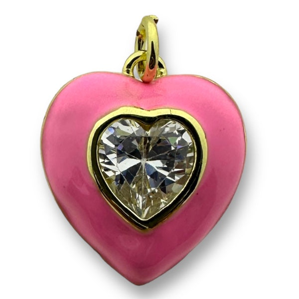 Bedel emaille hart 16K gold plated zirconia Roze 18mm-bedels-Kraaltjes van Renate