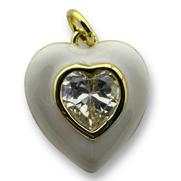 Bedel emaille hart 16K gold plated zirconia Wit 18mm-bedels-Kraaltjes van Renate