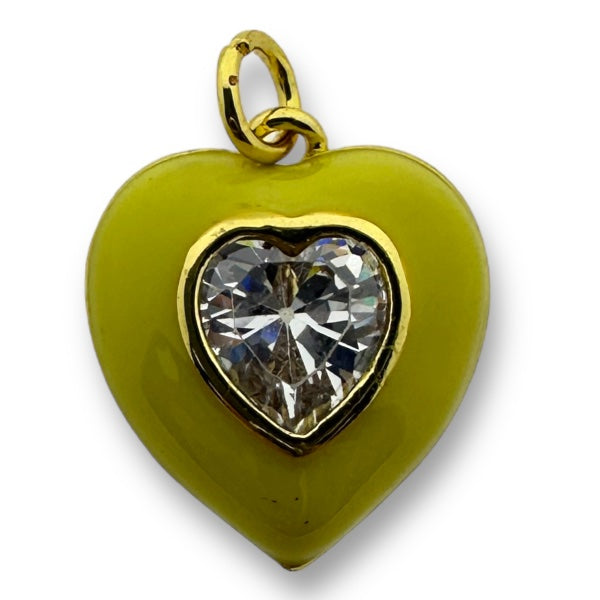 Bedel emaille hart 16K gold plated zirconia Zacht geel 18mm-bedels-Kraaltjes van Renate