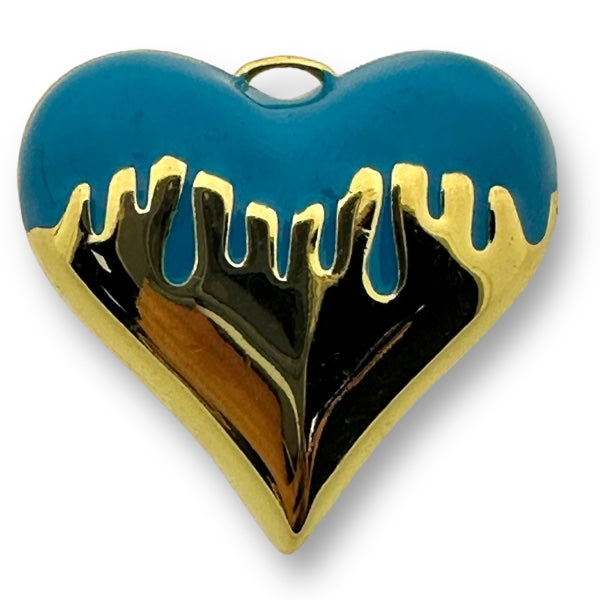 Bedel emaille hart 18K gold plated Blauw 26mm-bedels-Kraaltjes van Renate