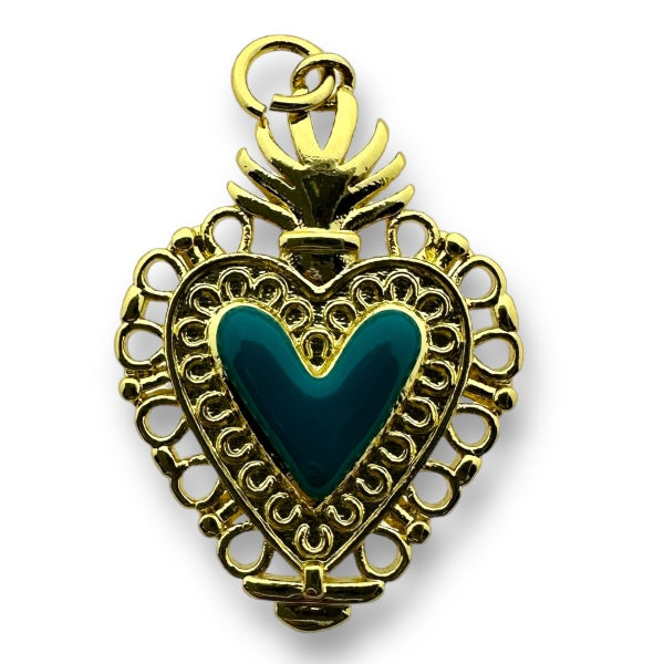 Bedel emaille hart 18K gold plated Blauw 28mm-bedels-Kraaltjes van Renate