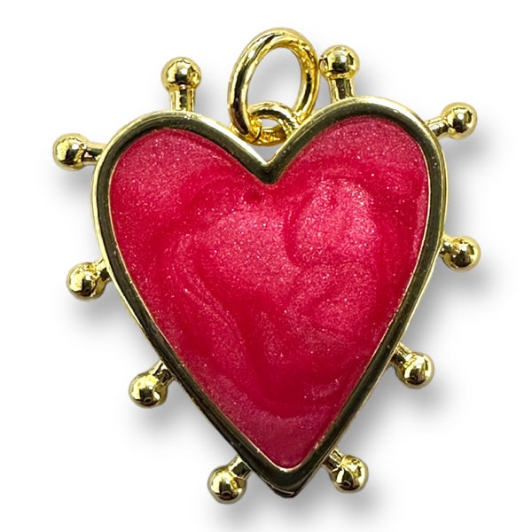 Bedel emaille hart 18K gold plated Donker roze 19mm-bedels-Kraaltjes van Renate