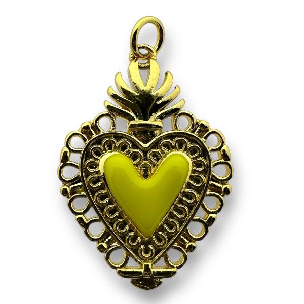 Bedel emaille hart 18K gold plated Geel 28mm-bedels-Kraaltjes van Renate