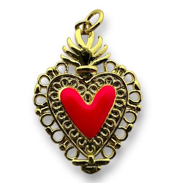 Bedel emaille hart 18K gold plated Hot pink 28mm-bedels-Kraaltjes van Renate