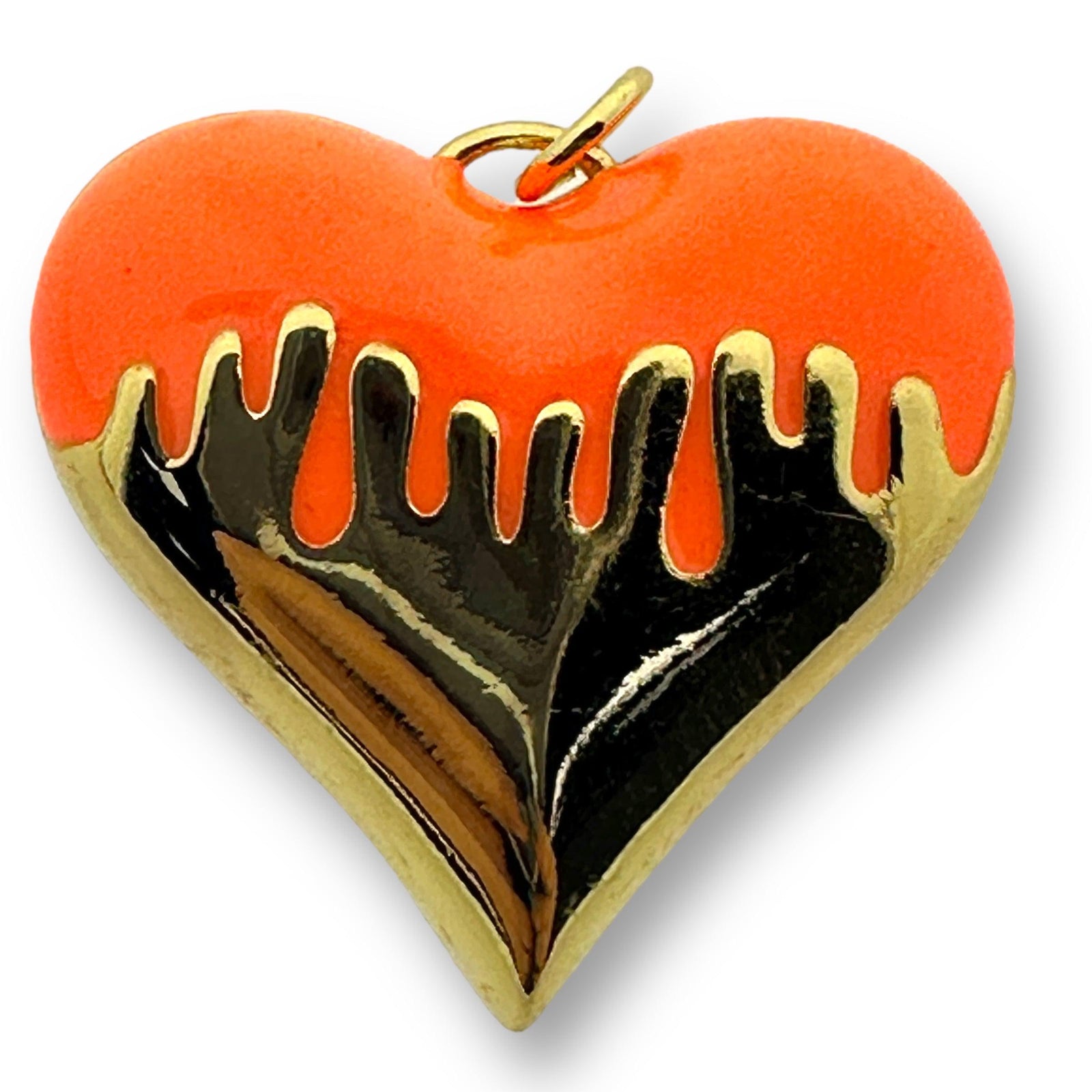 Bedel emaille hart 18K gold plated Oranje 26mm-bedels-Kraaltjes van Renate